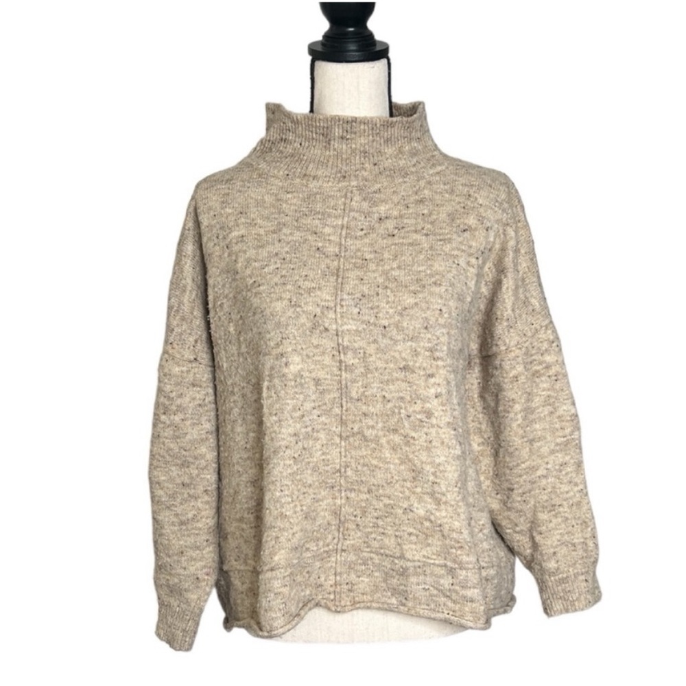 Max Studio Tan Oatmeal Mock Neck Oversized Sweater Medium